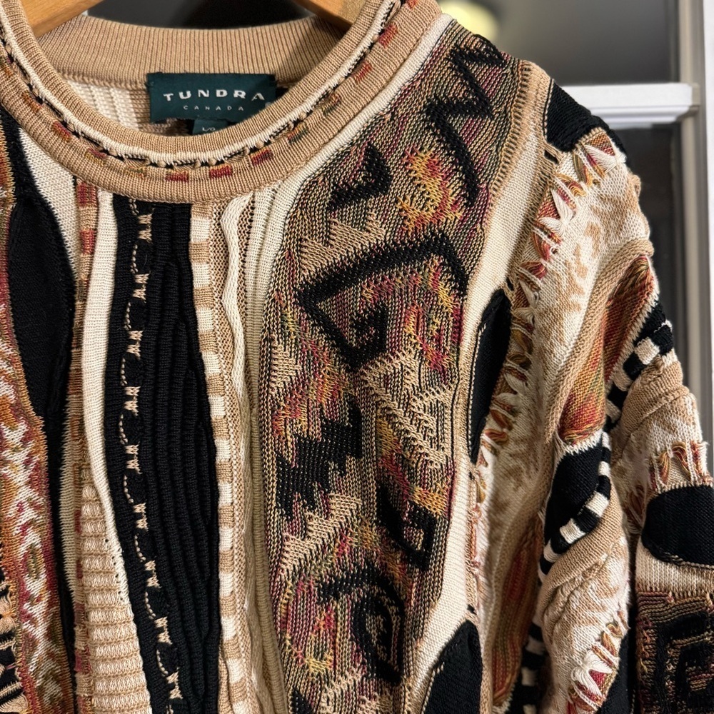 Vtg Tundra Canada Multi Color Sweater Mens Size L Biggie Hip Hop Coogi Style - Picture 2 of 8